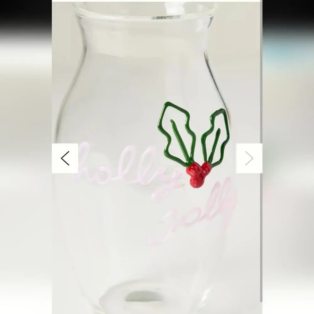 Anthropologie Festive Holiday Word-Play Glass Vase